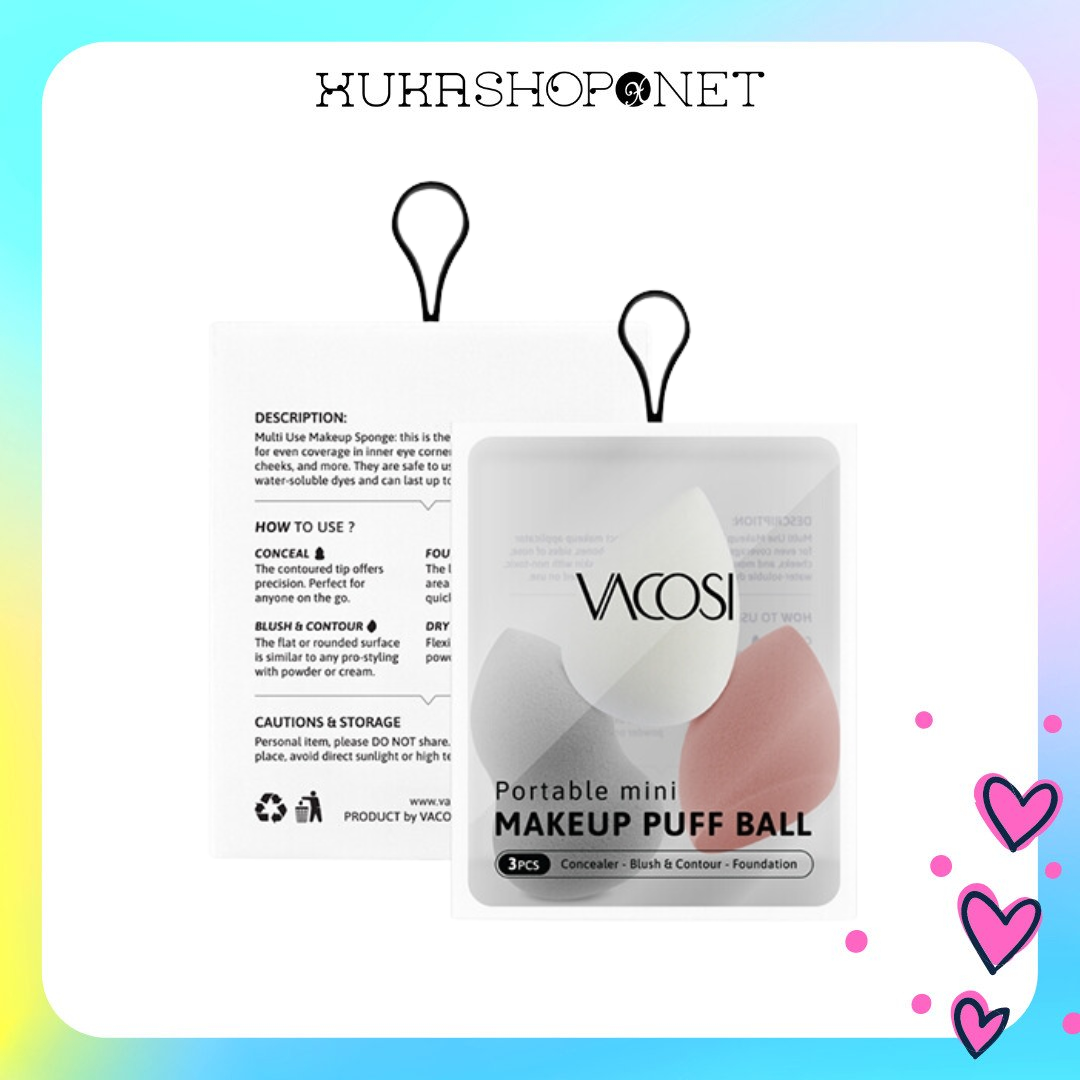 Set 3 bông blender mini - vacosi portable mini makeup puff ball