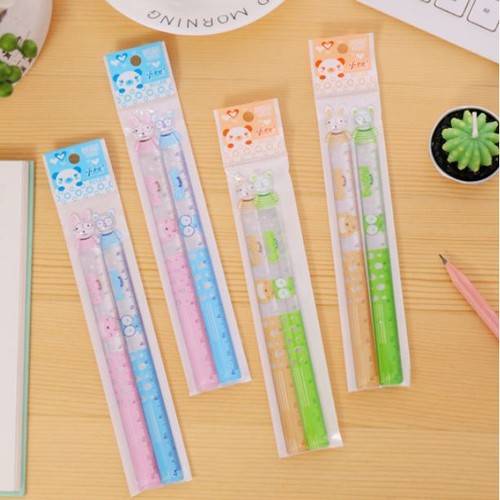 [HOT] 2 Bộ Thước kẻ thỏ gấu 2 chiếc/Bộ - 12cm Siêu Dễ thương