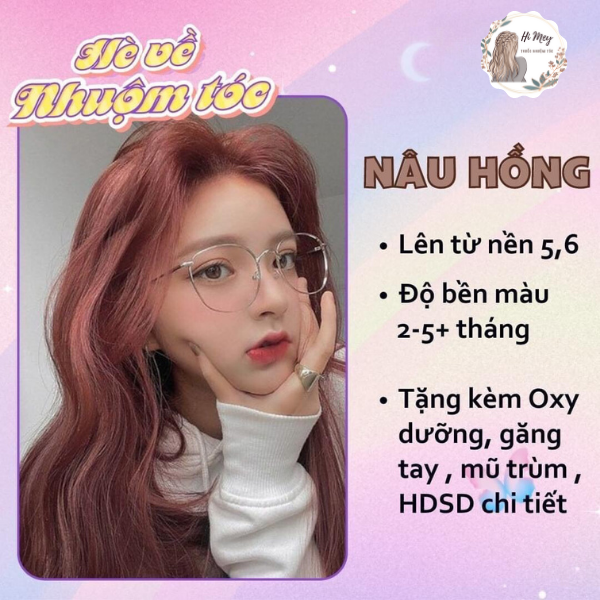 Thuốc Nhuộm Tóc Nâu Hồng Không Cần Tẩy ( Kèm Oxi+ Găng Tay+ HDSD )