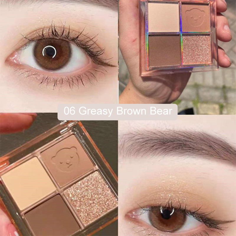 🔥 Bảng phấn mắt bốn màu Cute Bear Màu đất mờ Phấn mắt YVETTERY