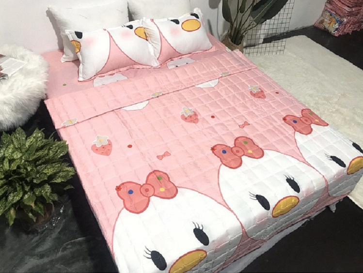 (FreeShip MAX) Set 3 Món Ga Gối Cotton Poly Mẫu  Vịt Hồng