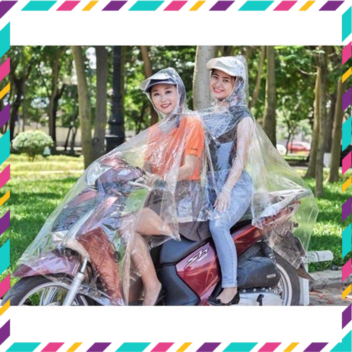 Áo mưa trong suốt 2 đầu thời trang có khẩu trang che mặt
