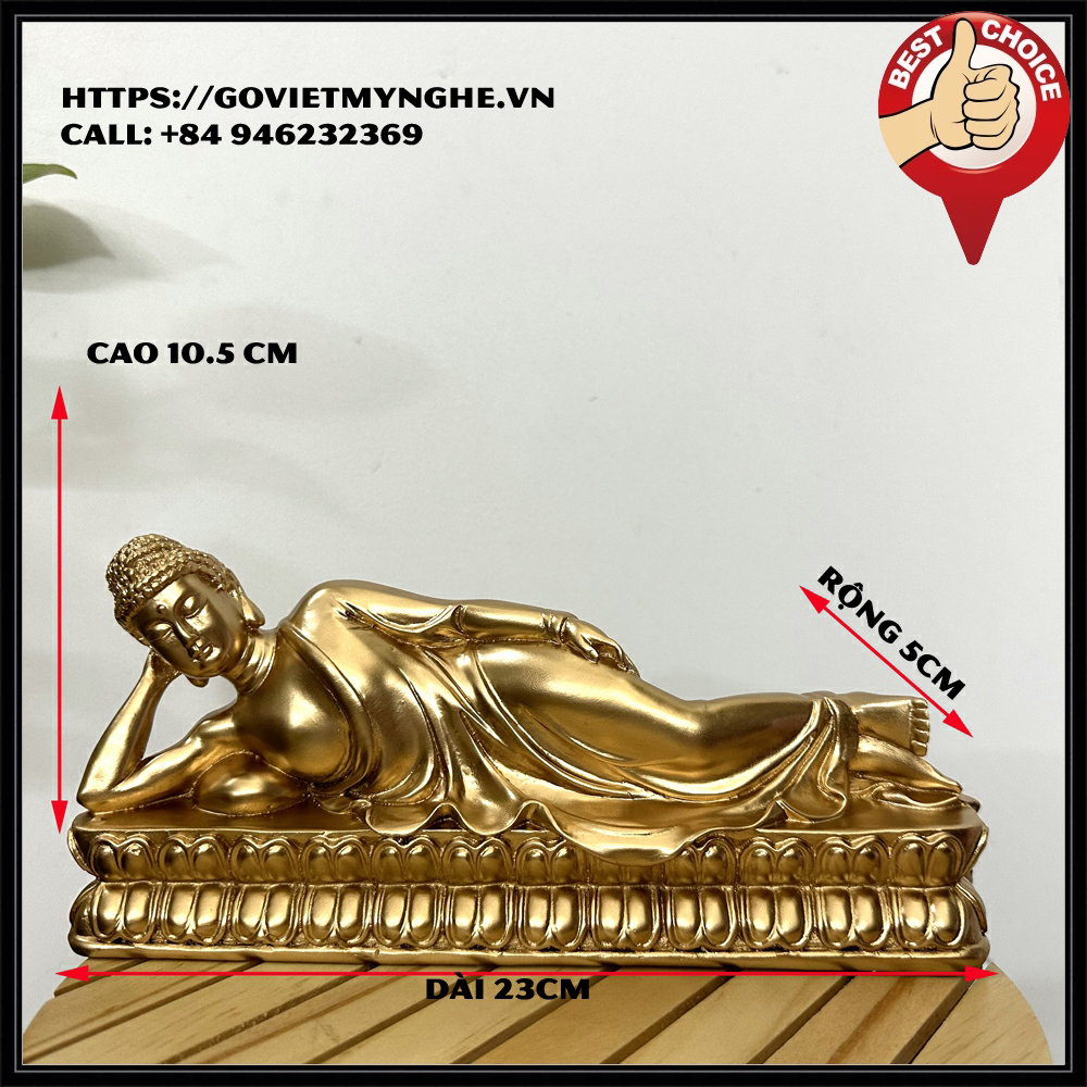 Tượng đá trang trí tượng Phật Thích Ca nhập niết bàn - Tượng Phật Thích Ca Nằm - Dài 23cm - Màu Nhũ Đồng