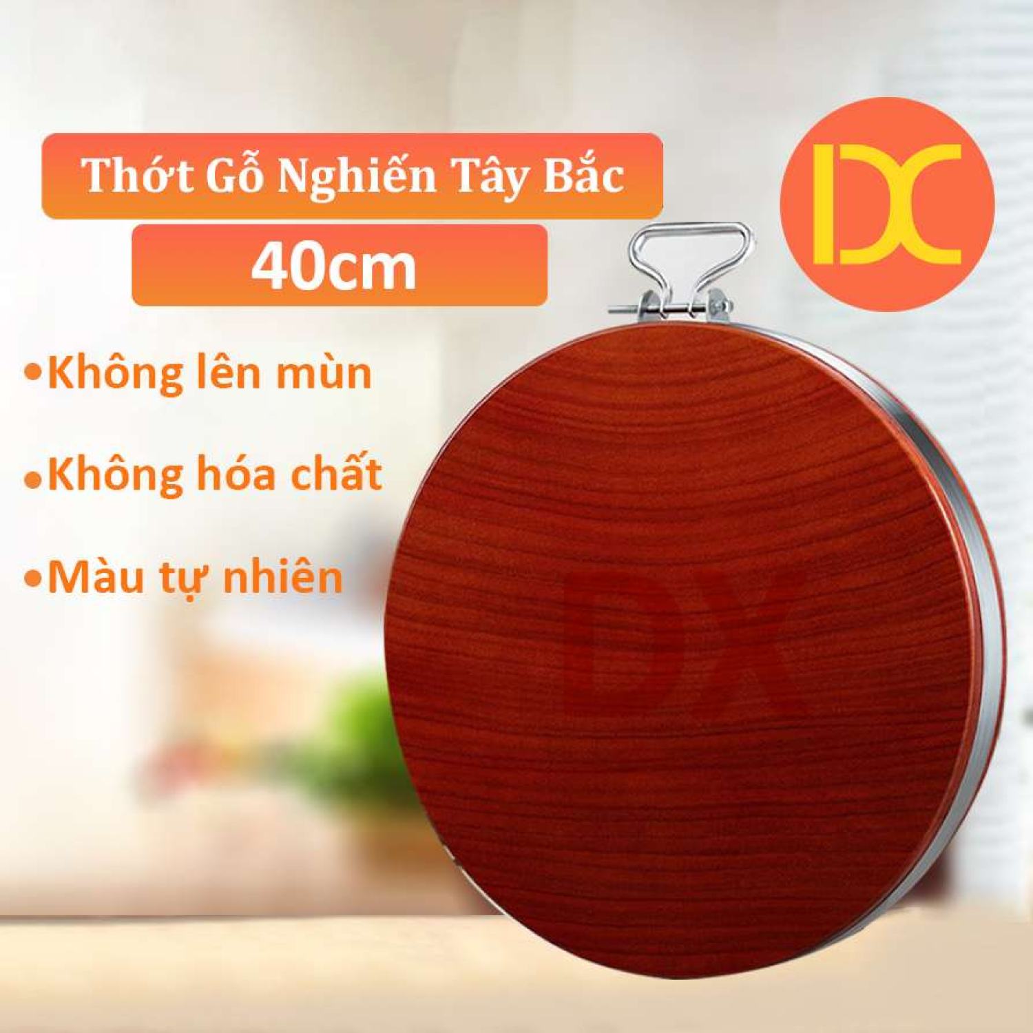 Thớt gỗ nghiến Tây Bắc kích thước 40cm dày 6cm để băm chặt, làm nhà hàng quán ăn , thớt nguyên khối độ bền cao có bán kèm đai