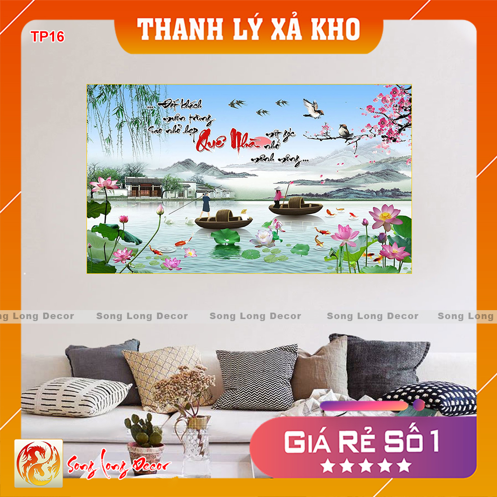 Tranh dán tường 3d - tranh 3d thư pháp - tranh quê nhà- giấy dán tường 3d - song long decor - tp16