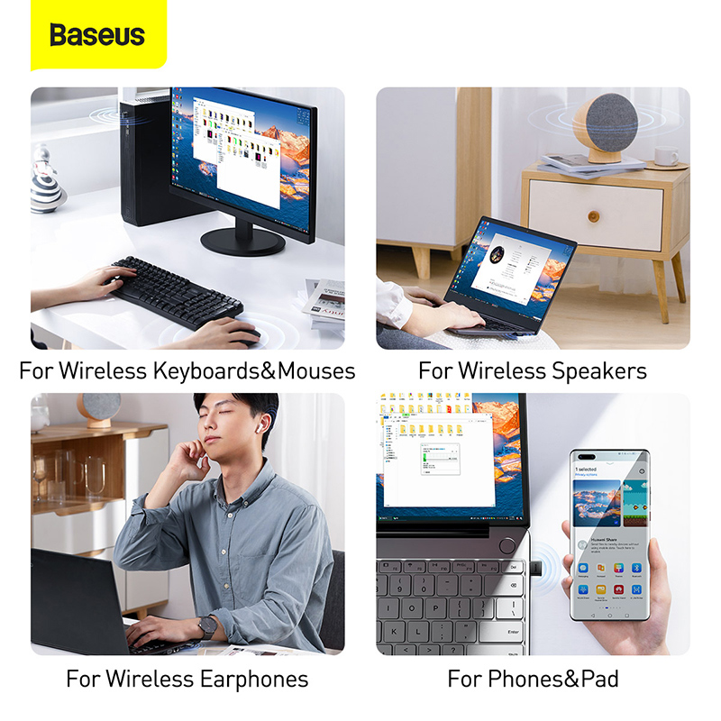 Baseus Wireless Bluetooth 5.0 USB Adapter for Logitech Mouse Keyboard Wireless Audio Receiver USB Transmitter Bluetooth Speaker for PS4 Controller Windows 10 Game Handle