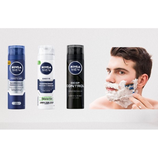 Bọt cạo râu Nivea Men Sensitive, Deep Control, Protect & Care 200ML - Nội địa Đức giá rẻ