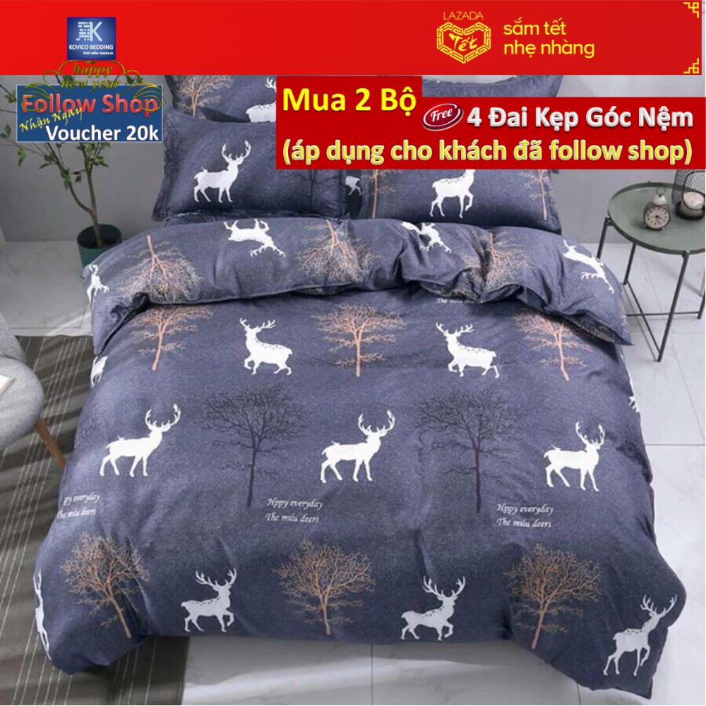 (FreeShip MAX) Drap Và Gối Poly Mẫu Tuần Lộc (tặng kèm 1 áo gối ôm)