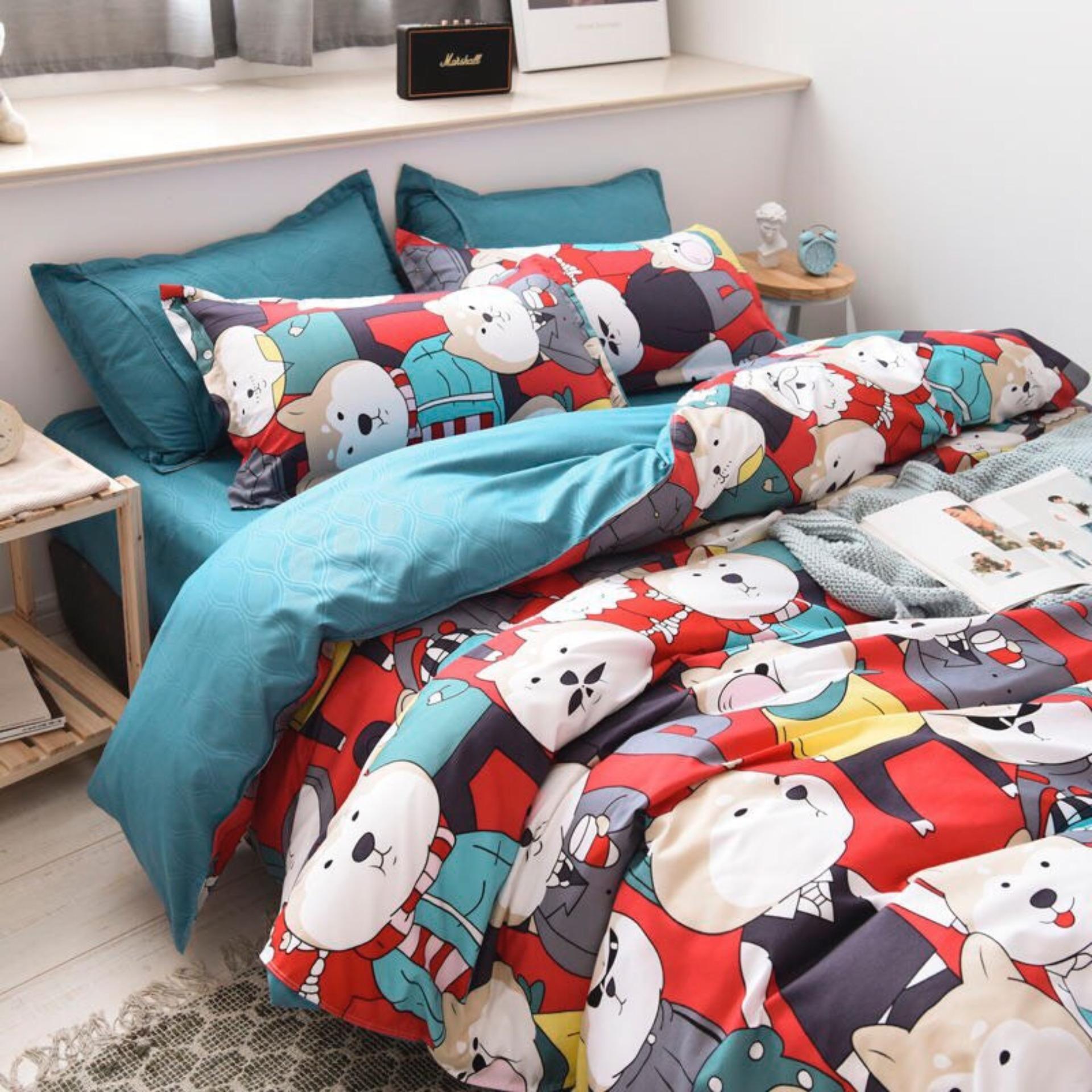 Bộ chăn ga gối phong cách Hàn Quốc chú chó shiba bo chun đủ kích thước