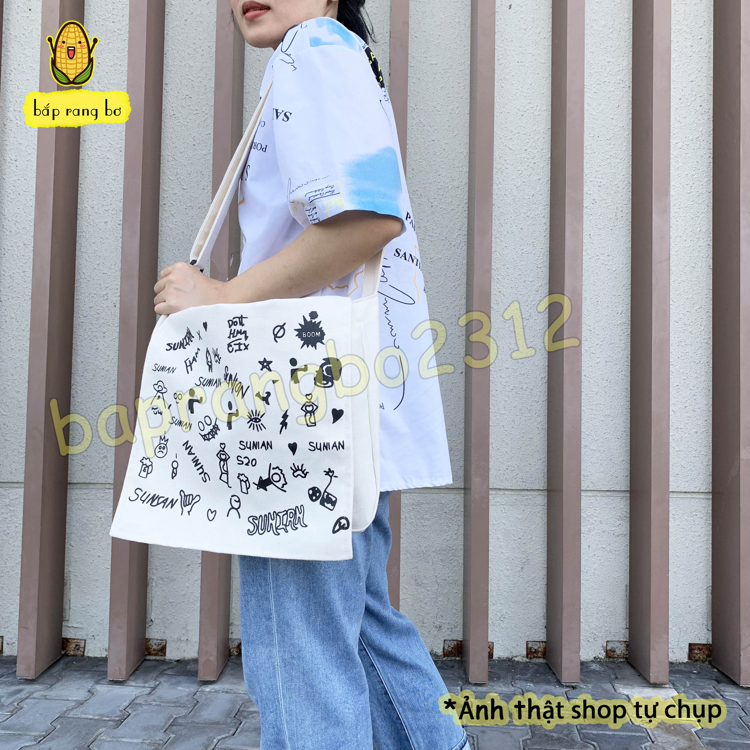 TÚI TOTE ĐEO CHÉO SUNIAN IN HÌNH SIZE TO ĐI HỌC ĐI CHƠI ĐỂ SÁCH A4 DC10