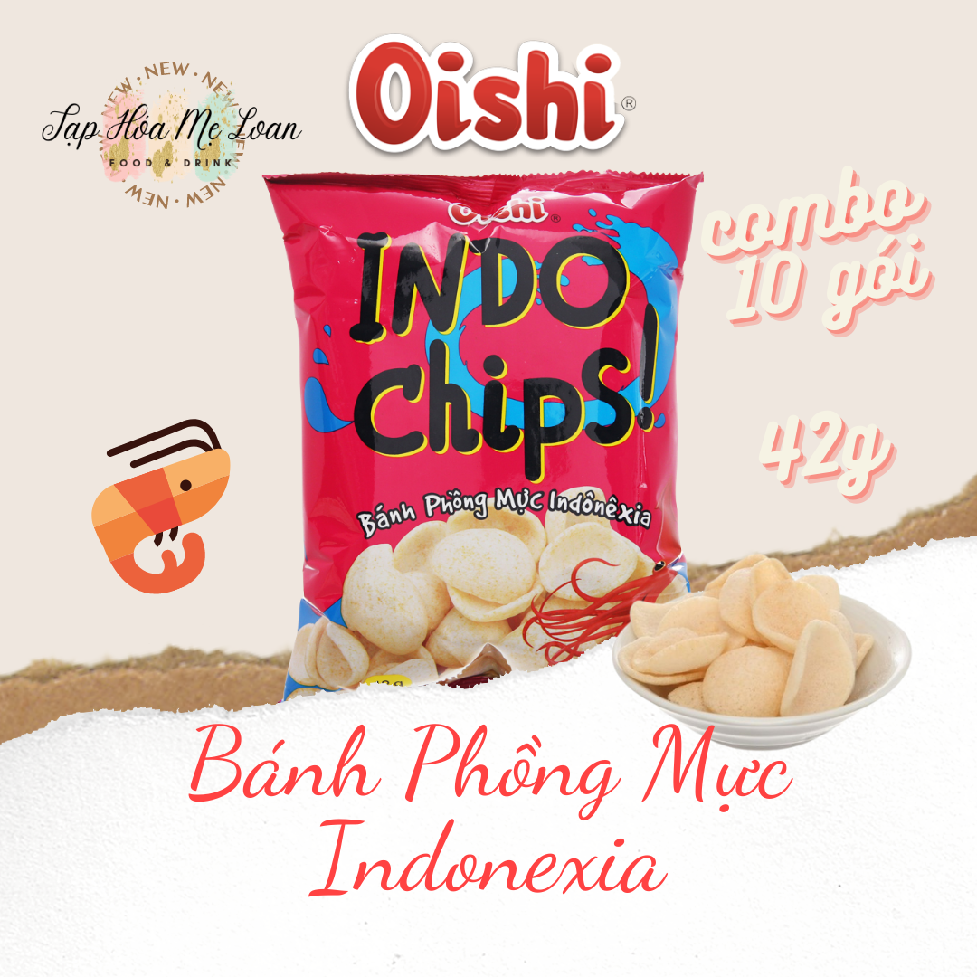COMBO 10 Gói x 42g Bánh Snack Bim Bim Phồng Mực Oishi Indo Chips