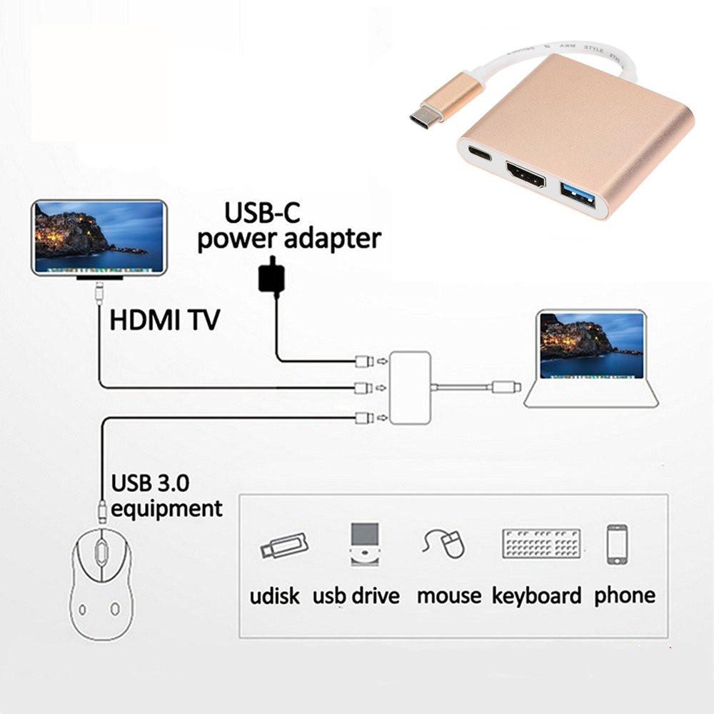 Cáp chuyển USB Type C to HDMI 4K + USB 3.0 + USB C