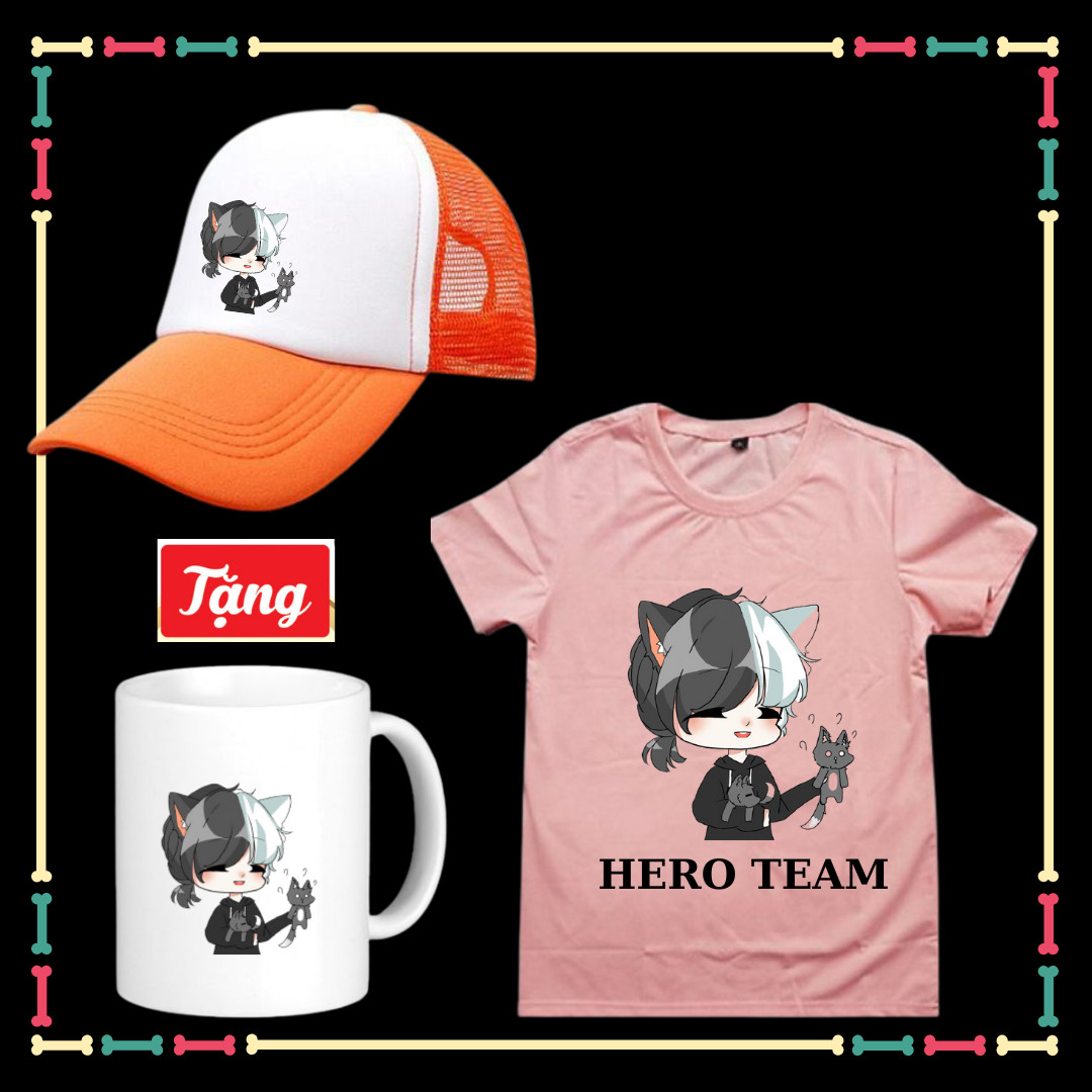 Áo thun bé gái Hero team đủ size áo từ 10kg đến 90kg, Mũ lưỡi trai nhiều màu sắc, phong cách-Tặng kèm ly sứ dung tích 330ml