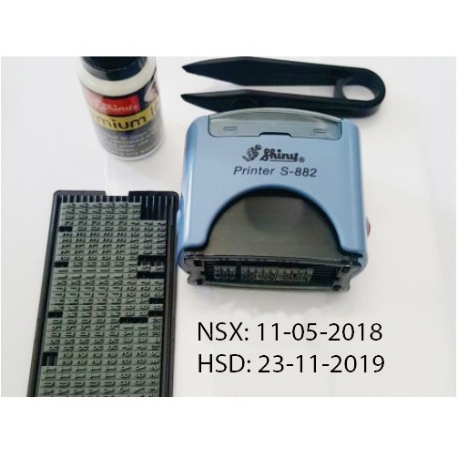 Dấu Shiny Printer s882 NSX HSD đóng ngày tháng năm - Bộ dấu ghép chữ và số đóng chất liệu bao bì nilon đóng date 2 dòng