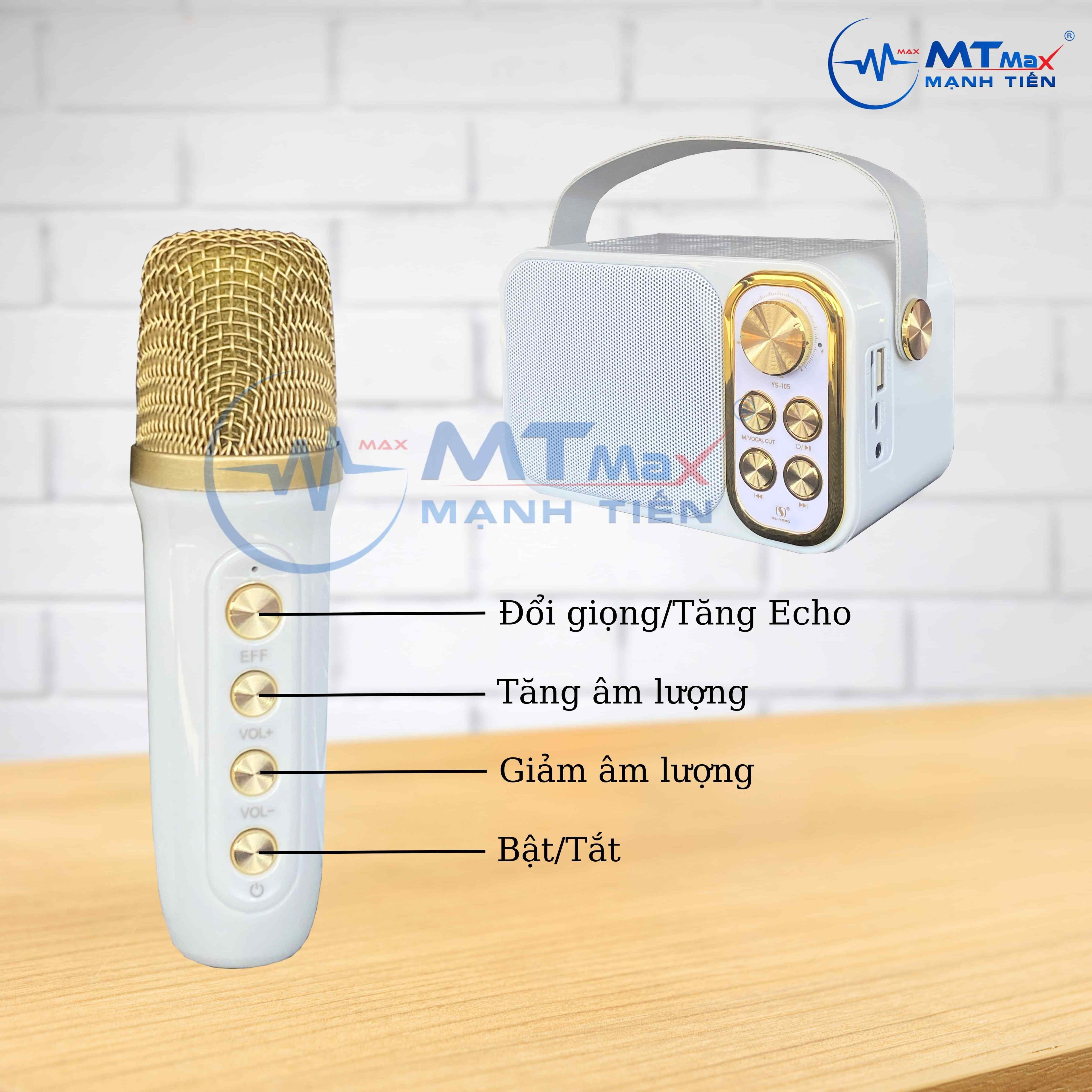 Loa Karaoke Bluetooth YS 105 YS 106 Kèm 2 Micro Không Dây Thiết Kế Sang Trọng Nhỏ Gọn, Hỗ Trợ Hiệu Ứng Âm Thanh Siêu Hay Trầm Ấm, Công Suất loa Lớn, Pin Siêu Khỏe Tiện Lợi, Dễ Sử Dụng. BH 6 Tháng nếu Lỗi Do Nhà Sản Xuât