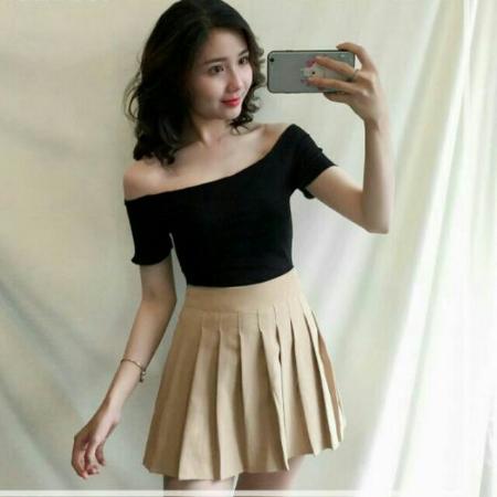 Áo trễ vai thun gân tay ngắn
