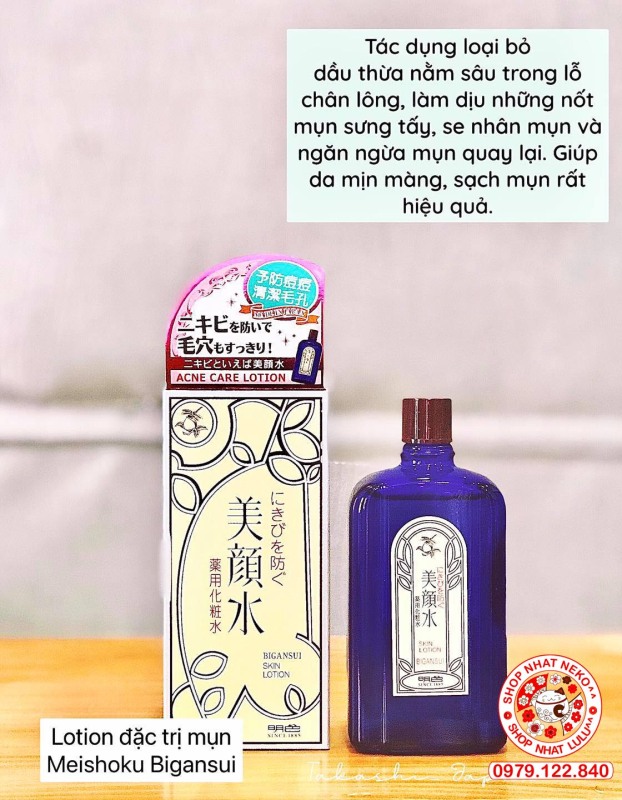 Hôp đựng lọ nước hoa hồng Meishoku Bigansui Medicated Skin Lotion 90ml da mụn Nhật bản nhập khẩu