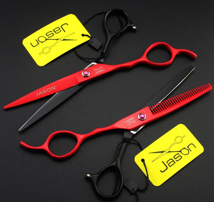 Kéo TỈA tóc tay trái JASON đỏ đen (1 CÂY TỈA) (tặng 1 bao da 1 chỉnh kéo 1 dầu tra kéo 1 lược toni guy)