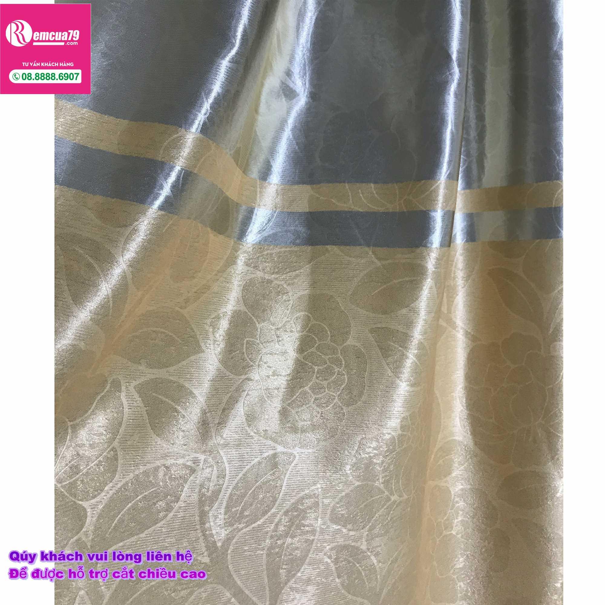 Rèm, màn cửa Ph curtains( ngang200cm x cao 130cm) Màu Vàng xám nhẹ hoa văn chìm + tặng dây vén màn
