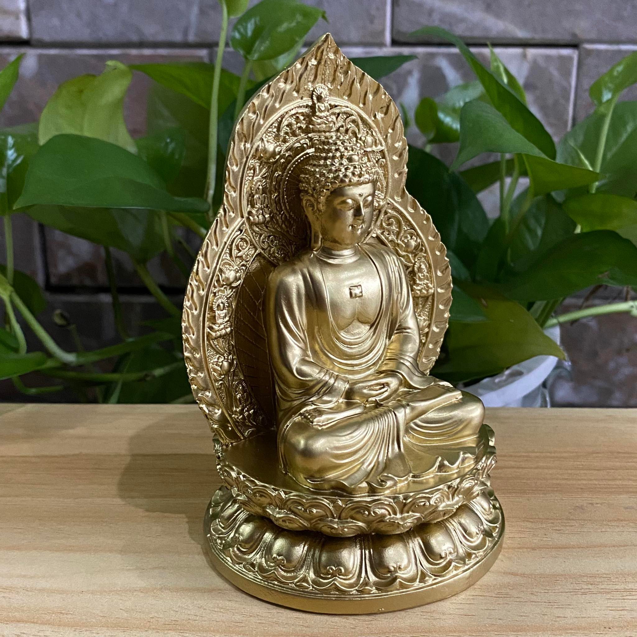 Tượng Phật A Di Đà mạ đồng cao 15 cm