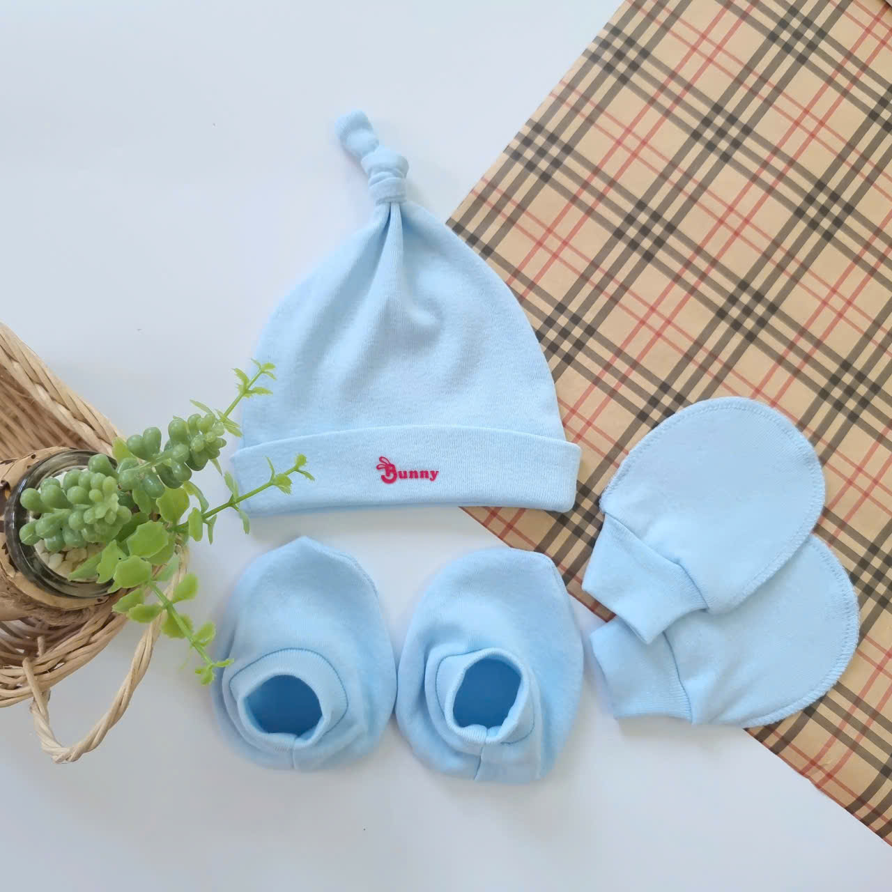 Set mũ + bao tay + bao chân sơ sinh chất đẹp BUNNY