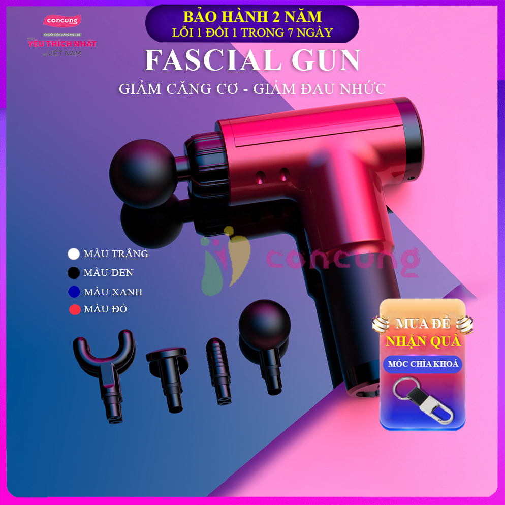 Máy massage cầm tay trị đau mỏi căng cơ Fascial Gun đa chức năng có 4 đầu massage khác nhau, motor mạnh mẽ có 6 tốc độ giúp điều chỉnh phù hợp với nhu cầu trên cơ thể của bạn ( Bảo hành 1 năm lỗi 1 đổi 1 trong 7 ngày )