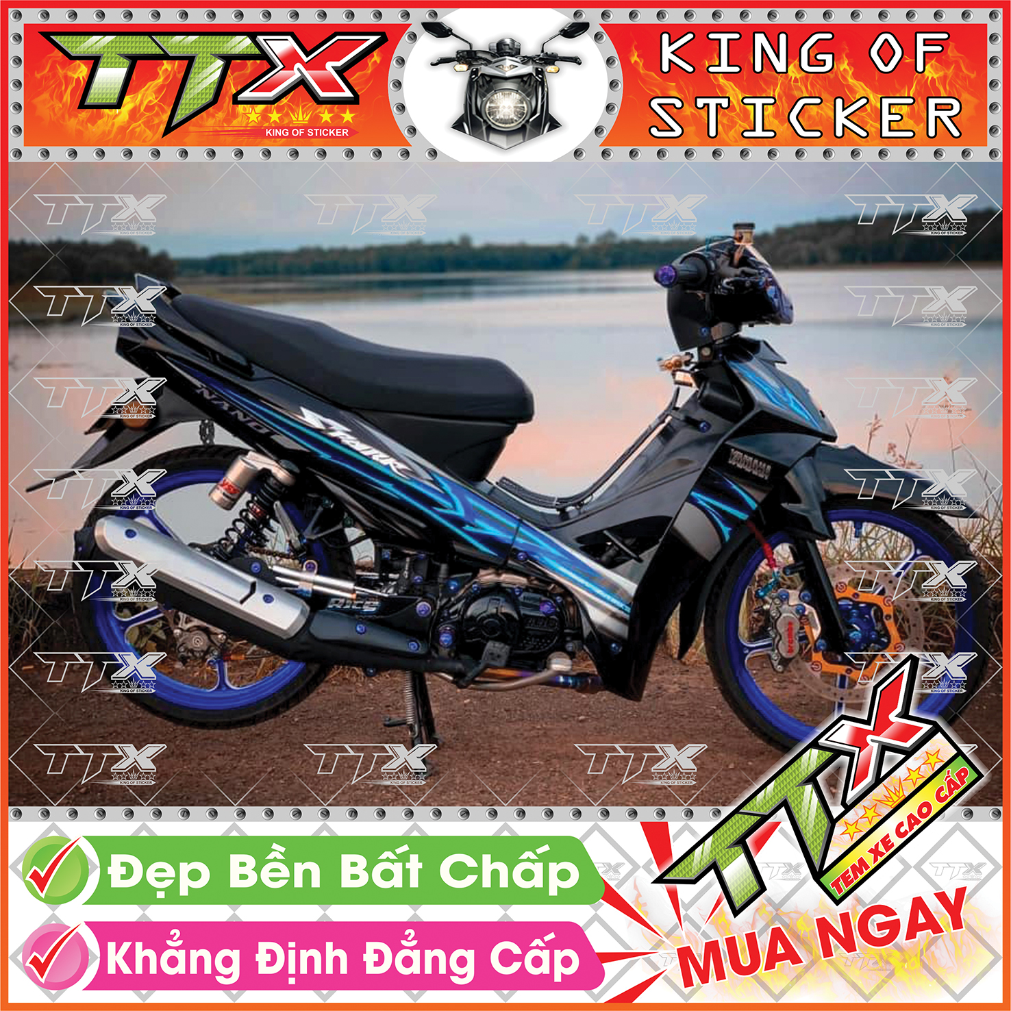 Tem xe sirius spark xanh xám đen nano - tem sirius 110 đen xám xanh siêu đẹp - mẫu team sirius xanh xám đen