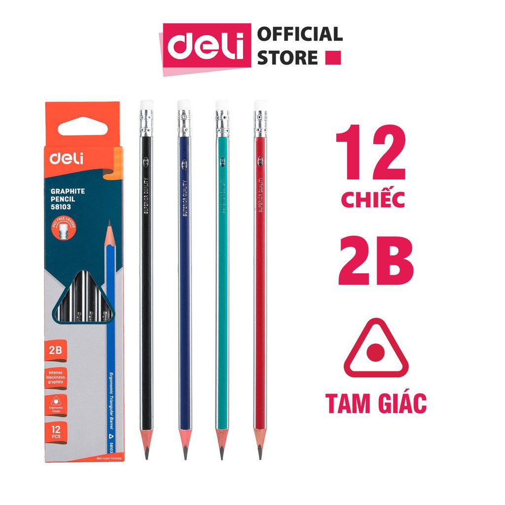 Bút chì 2B Deli Đen - 12 cây/hộp - E58103