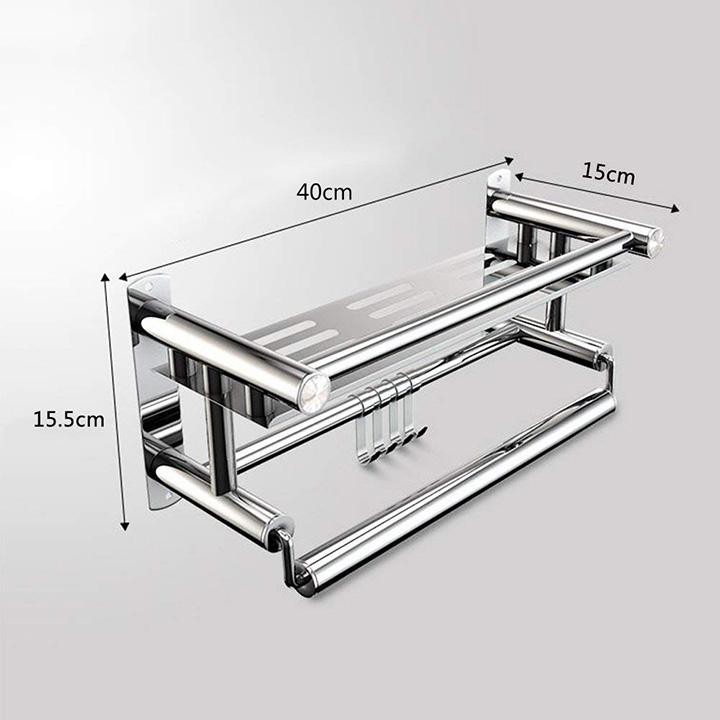 Kệ vắt khăn phòng tắm 2 Tầng Inox SUS 304 Loại Dày - Kệ nhà tắm cao cấp Không Han Gỉ