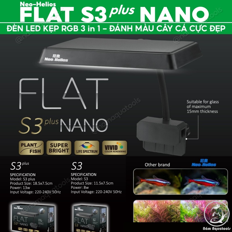 Neo-helios flat s3 plus nano | đèn led kẹp mini rgb 3 in 1 - đánh màu cây và cá cực đẹp