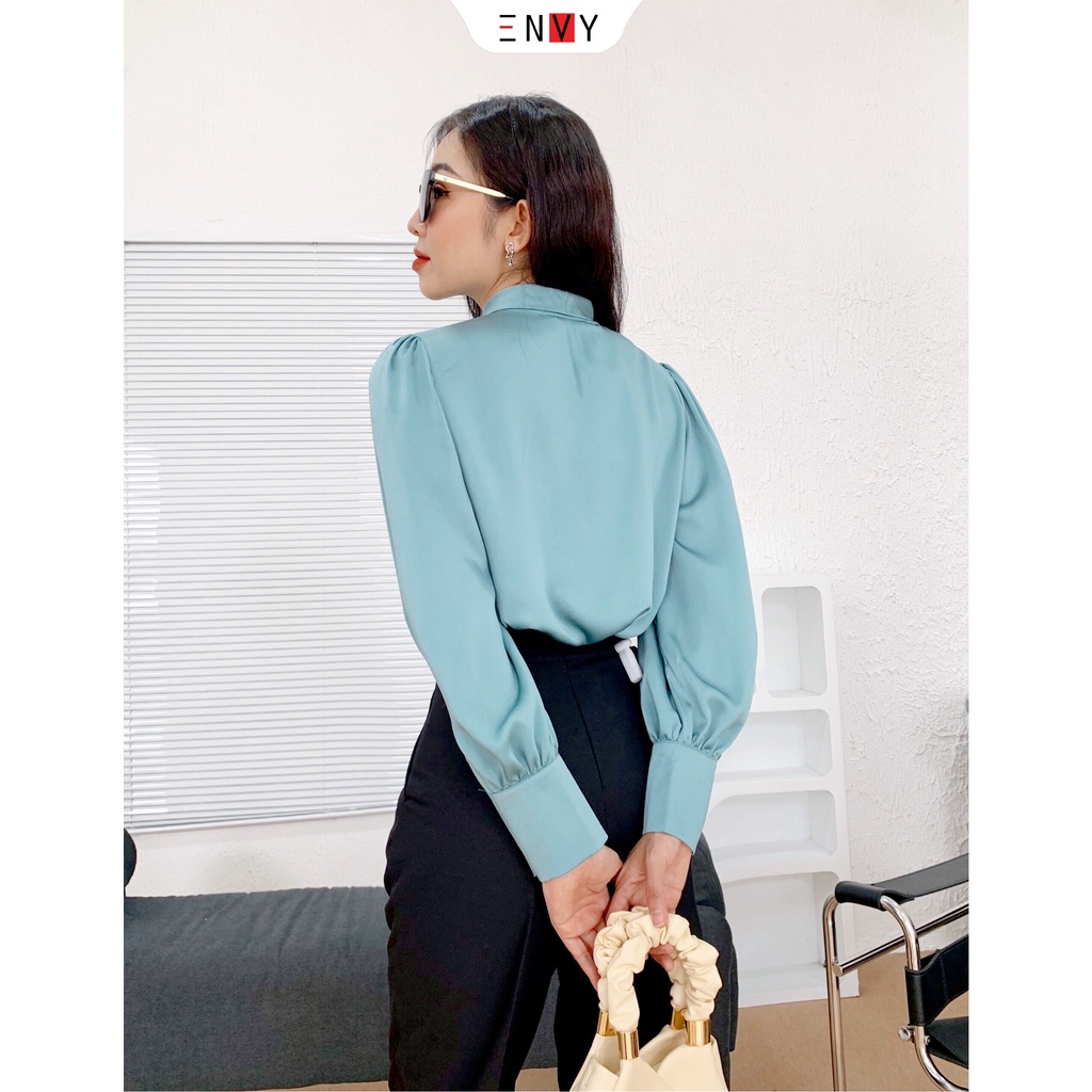 Áo sơ mi công sở nữ cột nơ ENVY S224 chất lụa dày