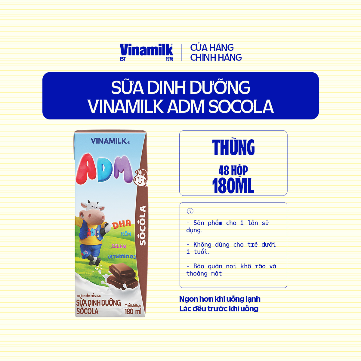 Thùng 48 Hộp Dinh Dưỡng Vinamilk ADM Socola 180ml