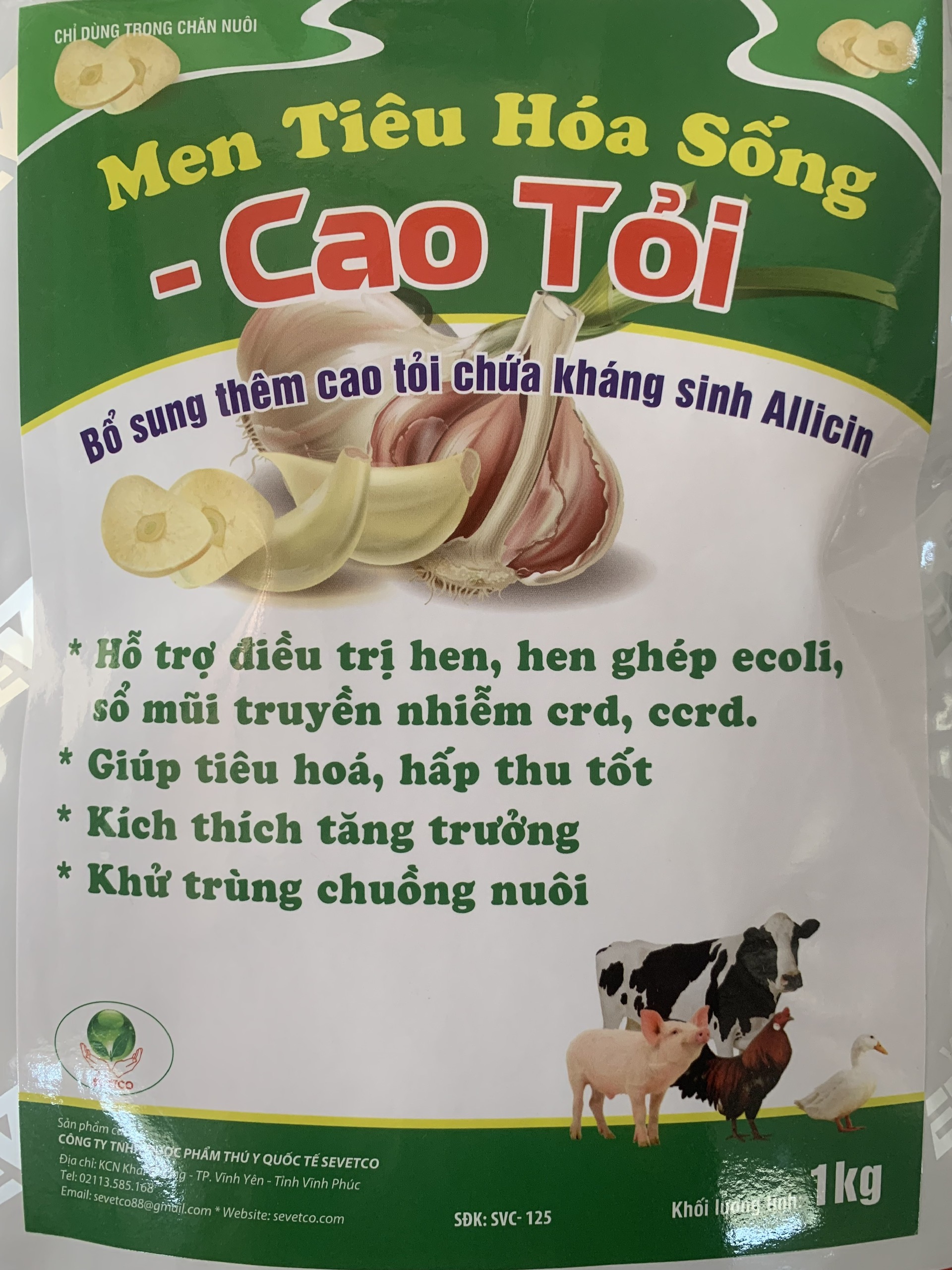 MEN CAO TỎI - Men tiêu hóa sống cao tỏi. Bổ sung thêm cao tỏi chứa kháng sinh "Allicin". Hỗ trợ điều trị hen, hen ghép ecoli, sổ mũi, crd, ccrd. Tiêu hóa thức ăn, hấp thu tốt. Tăng trưởng tốt, Khử trùng - Men Tỏi