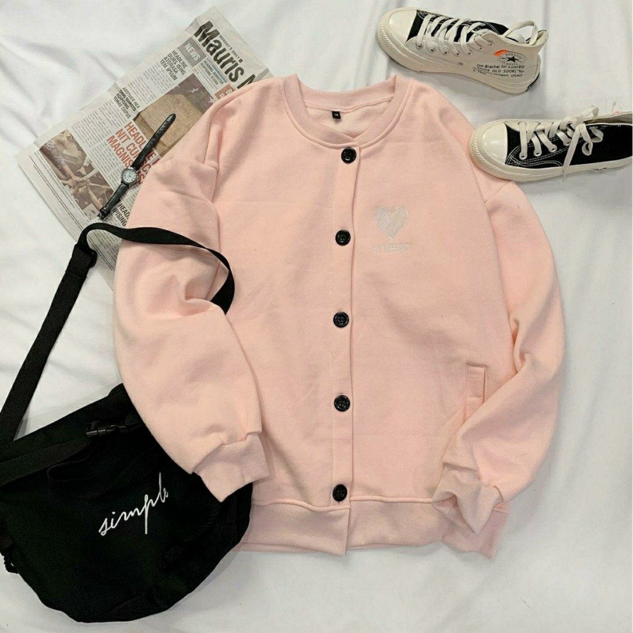 - Áo Khoác Cardigan, Sweater, Jacket bomber unisex thêu hình trái tim chất nỉ ngoại form rộng