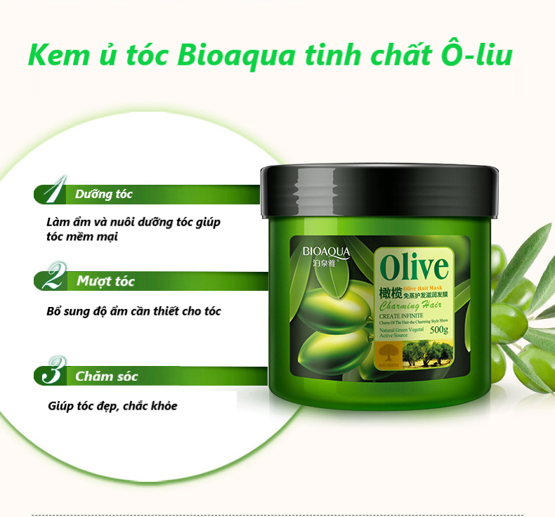 Kem ủ tóc Olive Bioaqua siêu mềm  500ml