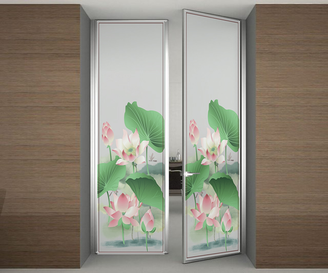 Decal mờ dán kính cao cấp cho cửa phòng - mẫu hoa Sen