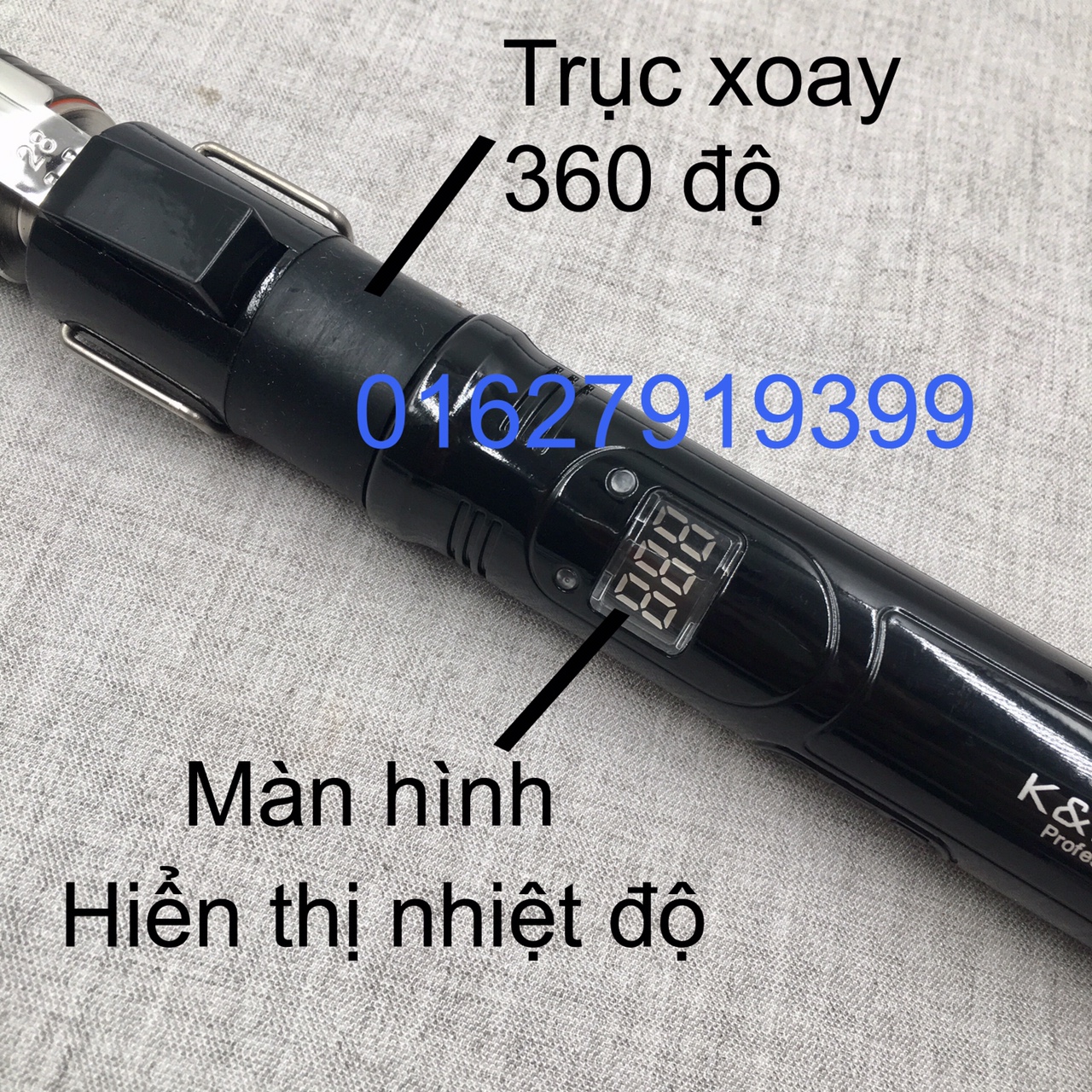K&K Máy Uốn Tóc Cao Cấp Hàn Quốc Xoay Trục 5 Mức Nhiệt 140-220 Độ LED Hiển Thị Nhiệt Độ Tích Hợp Khóa Xoay 360 Độ Dễ Dàng Sử Dụng