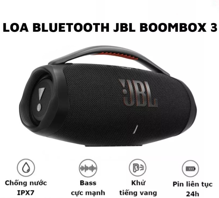 { Bản Quốc Tế } Loa Bluetooth JBL Bombox (100W) -Loa Bluetooth JBL Boombox 3 { 2024}- Loa Nghe Nhạc Âm Thanh Siêu Bass Cực Mạnh Chống Nước IPX7 Loa Karaoke Công Suất Cực Lớn Loa Nghe Nhạc Treble Rời Thời Gian Sử Dụng 24h . BH 12 tháng