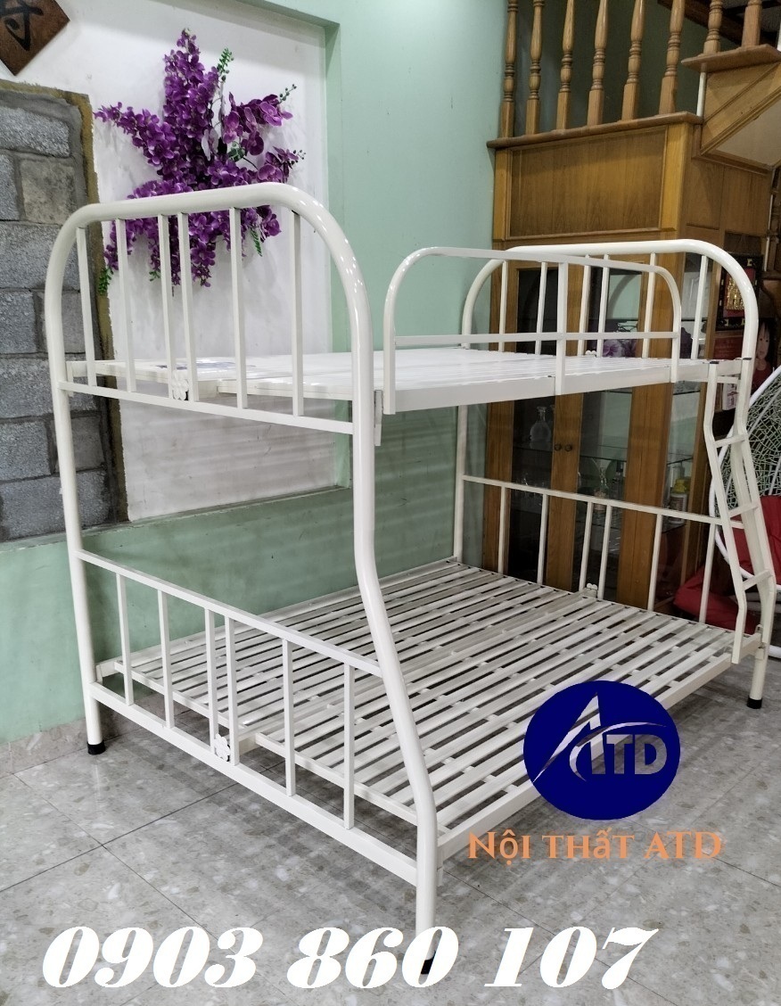 Giường sắt 2 tầng ống tròn sơn tĩnh điện chống trầy phi 49 cao cấp trên 1m dưới 1m2, trên 1m2 dưới 1m4, trên 1m4 dưới 1m6 hình thực tế lắp ráp dễ dàng