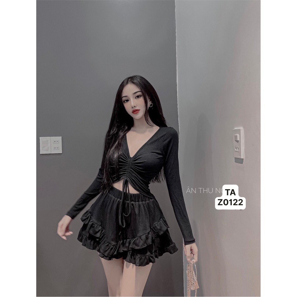 set bộ áo rút dây kèm chân váy siêu xinh