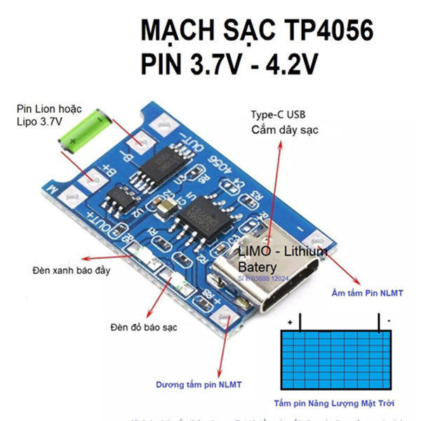 (2 cái) Mạch Sạc Pin TP4056 cổng USB micro B / Type C (Có / Không IC bảo Vệ )