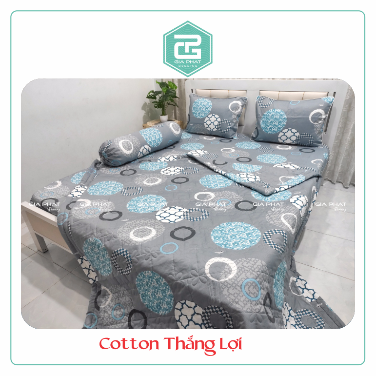 Bộ ga gối Thắng Lợi {5 món} 100% Cotton chuẩn logo ( 1 chăn + 1 ga bọc + 2 vỏ gối nằm + 1 vỏ gối ôm -inbox chọn mẫu )