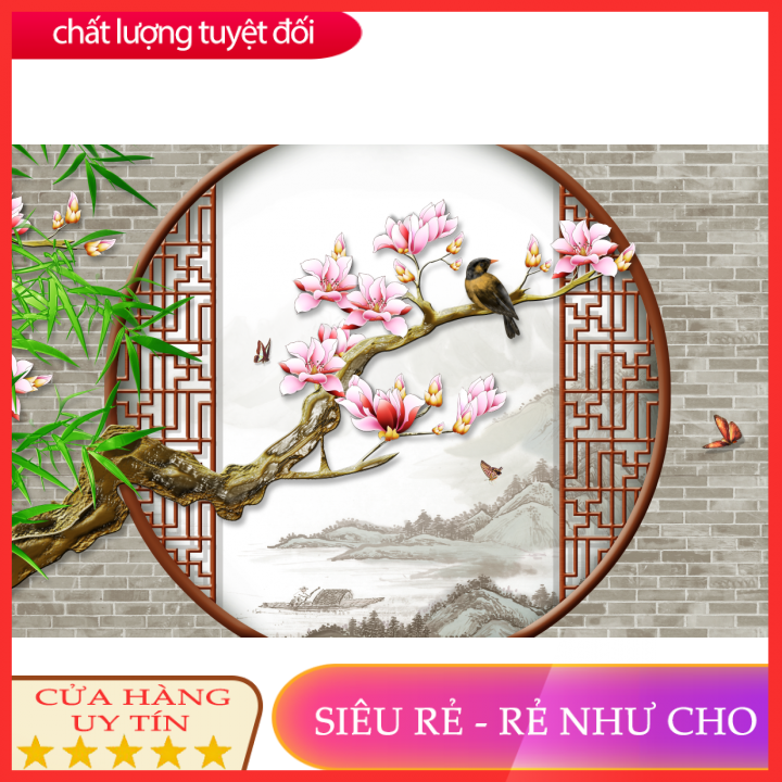 Tranh dán tường 3d phòng khách cửa sổ
