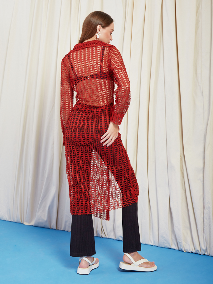 COCO SIN - Áo Sheer Đỏ Dáng Dài