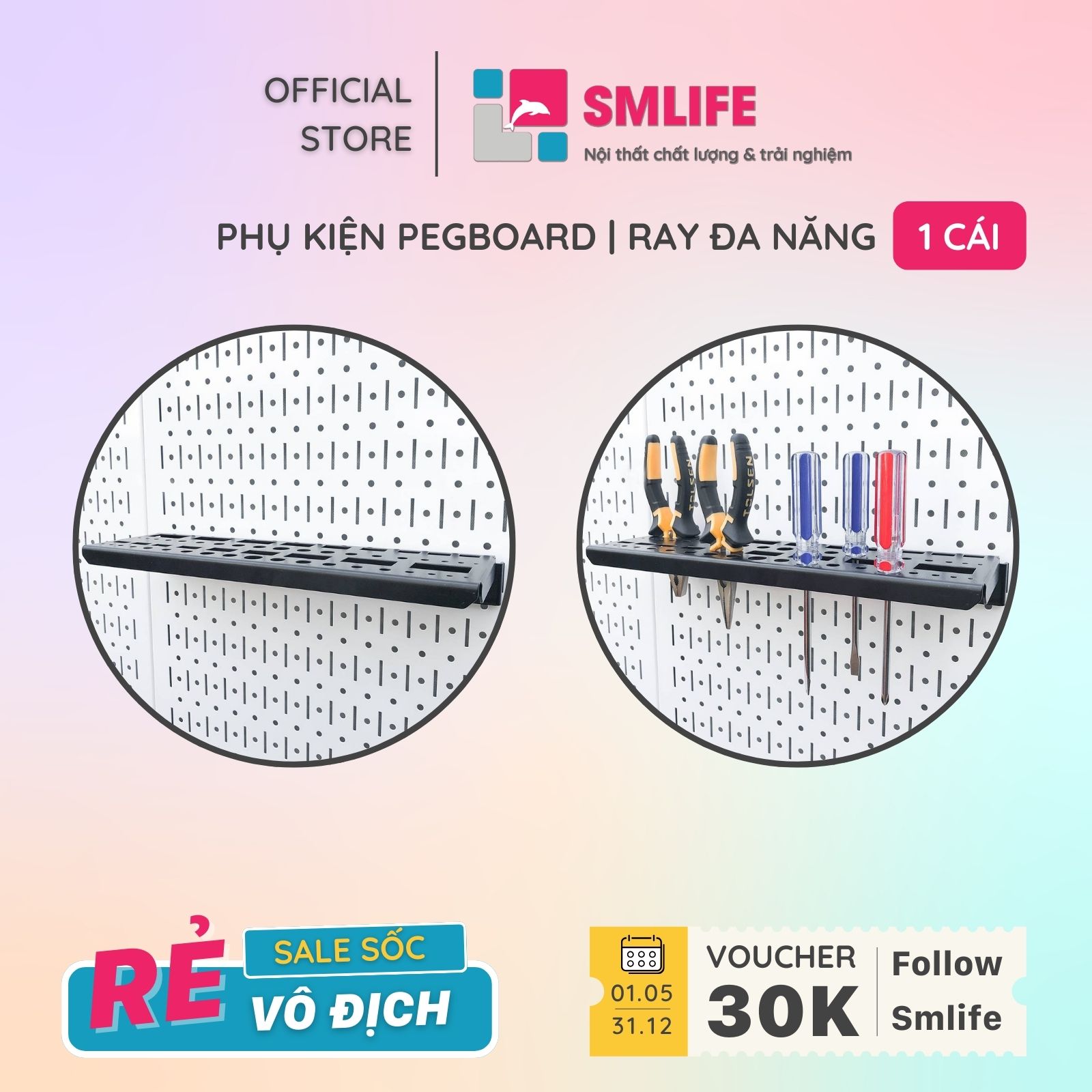 Ray dụng cụ đa năng lớn Pegboard - Phụ kiện móc treo dụng cụ Pegboard