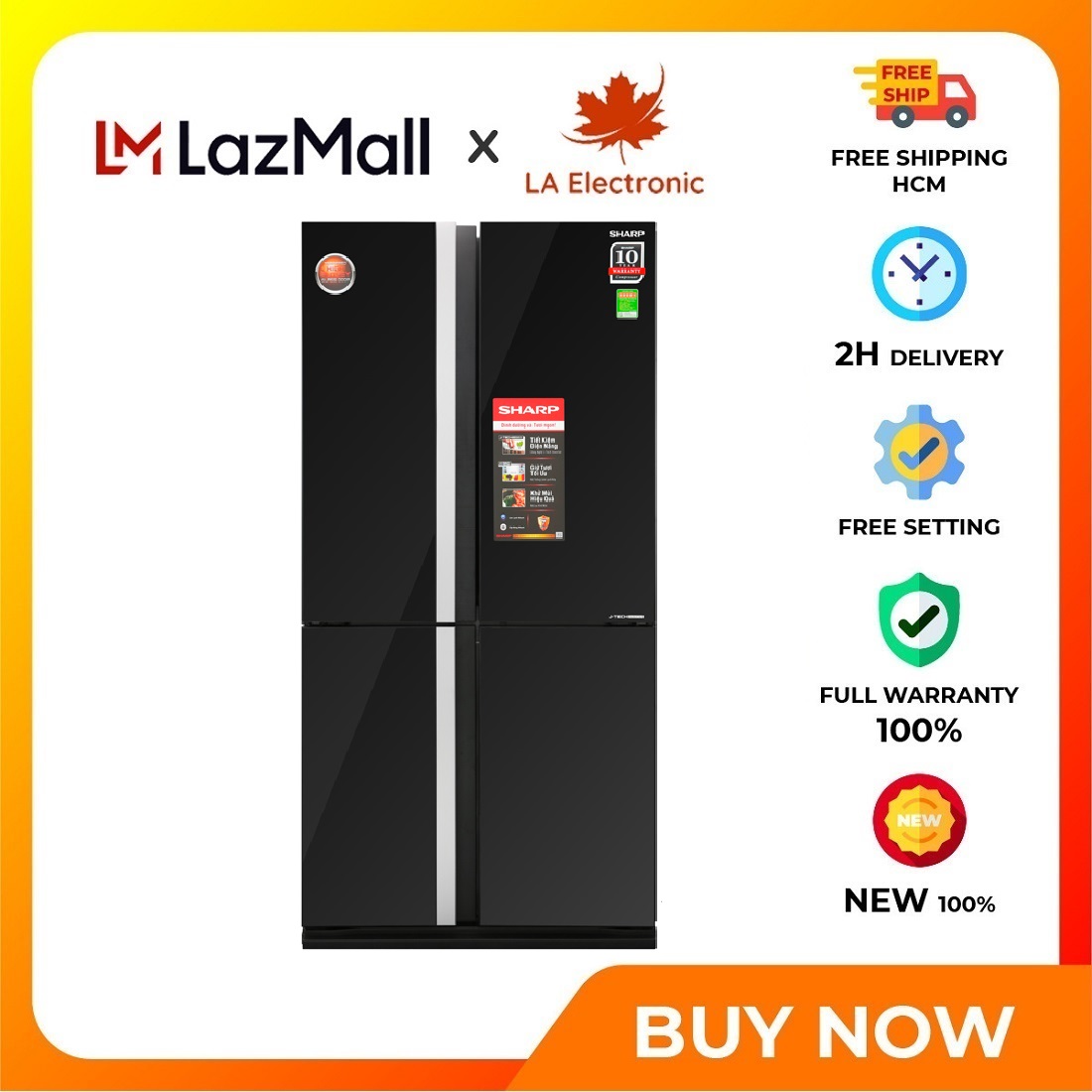 Tủ lạnh sharp inverter 605 lít sj-fx688vg-bk mẫu 2019 - miễn phí vận chuyển hcm