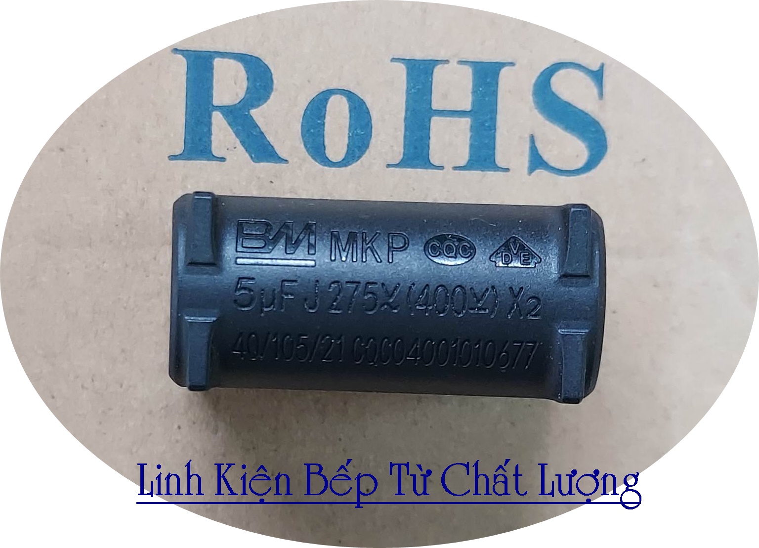 Tụ bếp từ 5uf 275vac 400vdc tụ dầy, dáng đứng mới, chính hãng bm 100%.
