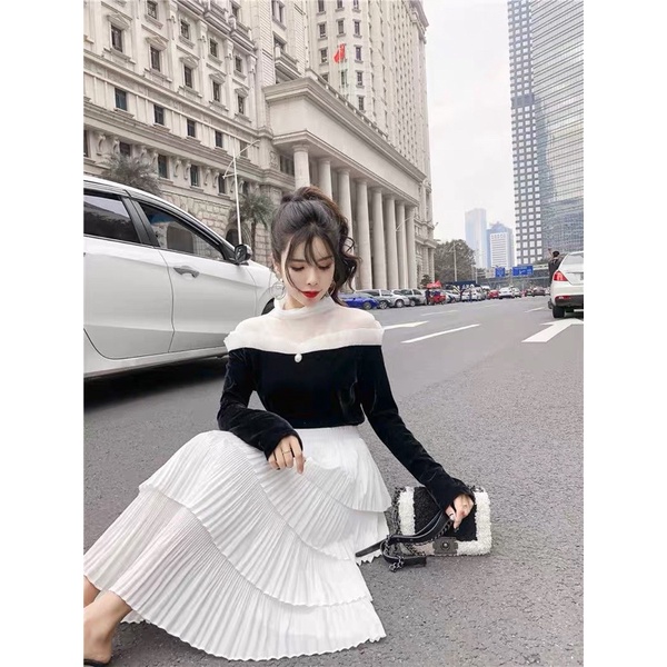 Chân váy VOAN lụa xếp ly 4 tầng phong cách Hàn Quốc