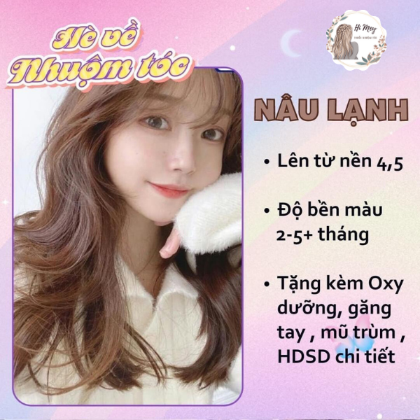 Thuốc Nhuộm Tóc Nâu Lạnh Không Cần Tẩy ( Kèm Oxi+ Găng Tay+ HDSD )