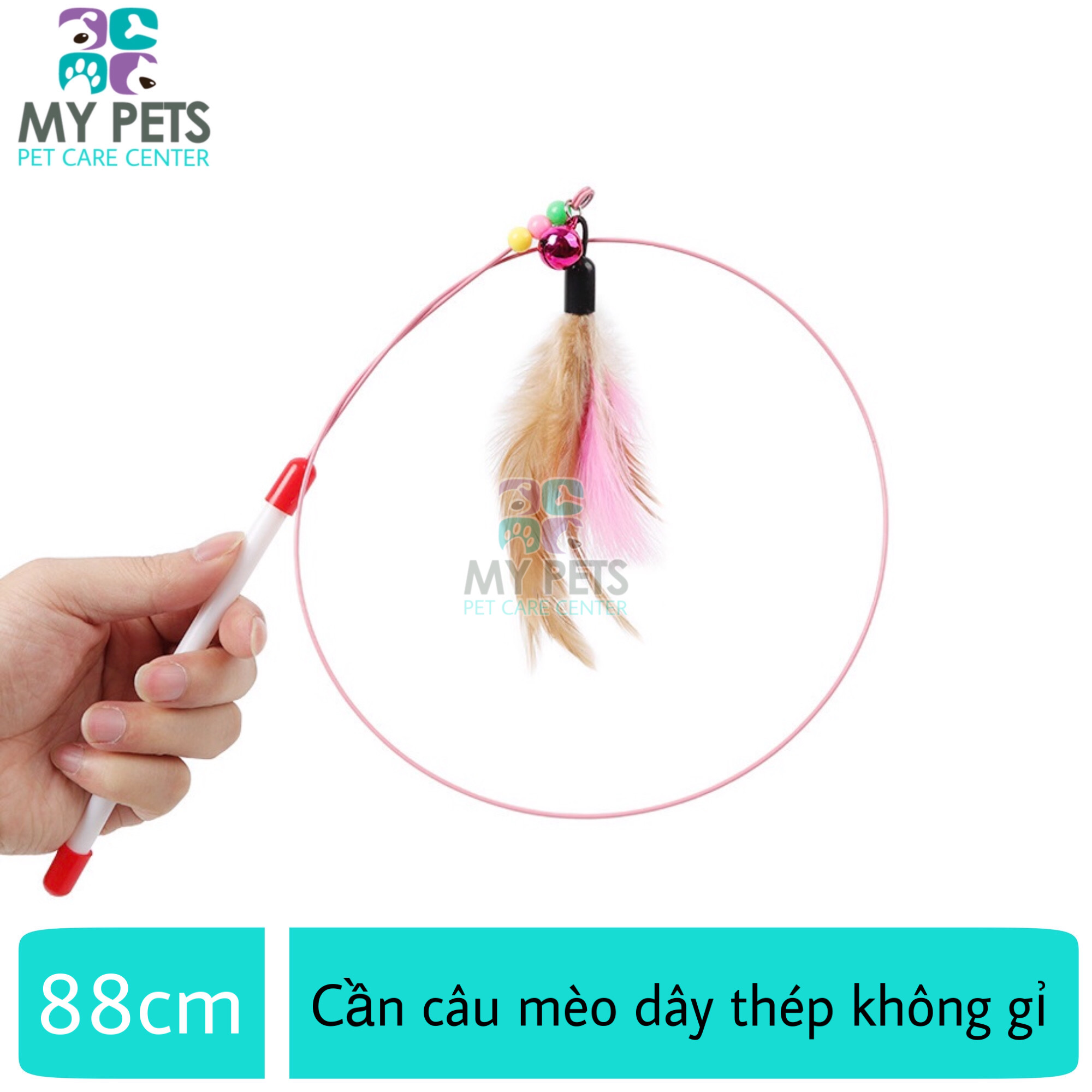 Đồ chơi cần câu mèo dây thép không gỉ gắn lông vũ và chuông